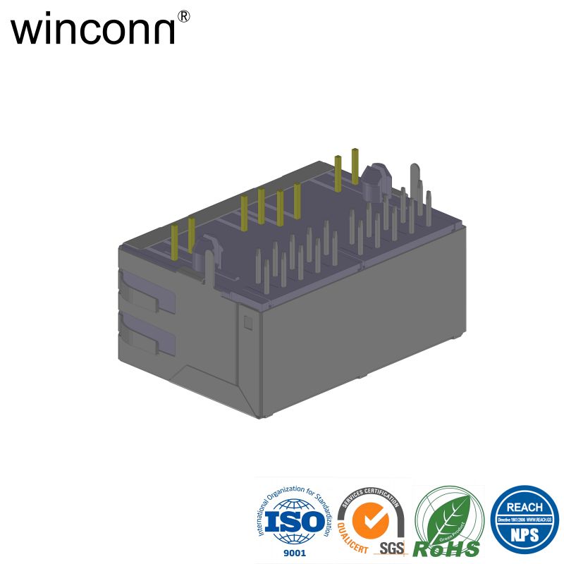 RJ45 1*2PORT Right Angle DIP with Transformer LED connector 